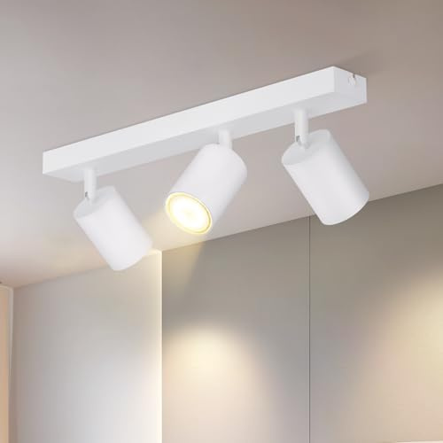 Homefire Deckenlampe 3 Flammig Deckenstrahler - 350° Schwenkbar Strahler | GU10 LED Deckenleuchte Weiß Flurlampe Spots Innen Deckenspot für Küche Flur Wohnzimmer Ohne Leuchtmittel