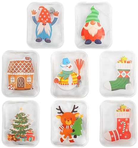 Anstore Taschenwärmer Wiederverwendbar 8er Set, Handwärmer Kinder Quadratische Handwärmer Weihnachten zum Knicken, 10x8cm Taschenheizkissen mit Weihnachtsmann/Schneemann/Rentier