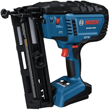 BOSCH GNH18V-16MAN 18V Brushless 16 Gauge Angled Finishing Nailer, Holds up to 1,600 Nails per Charge, One Hand Activation, Tool-Free Jam Cleaning,