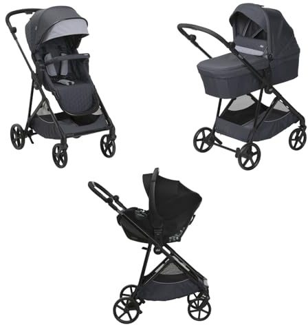 Chicco Trio Seety, bestehend aus Kinderwagen Seety mit ultraleichtem Gestell, breitem und gepolsterten Kinderwagenaufsatz und Kindersitz Kory Essential I-Size, Leichtes und kompaktes modulares System
