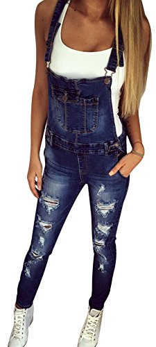 Shevog Denim-Latzhose für Damen, lange Hose, Denim-Jumpsuits, Latzhose, Jeans-Overall, Latzhose, dunkelblau, 34