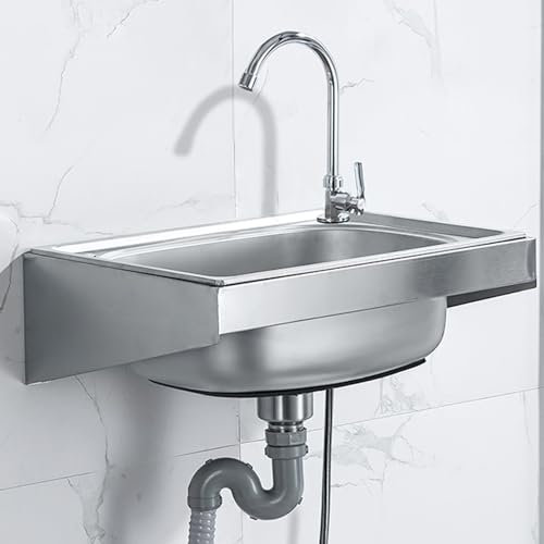 An der Wand montierte Küchenspüle aus Edelstahl, Waschstation, Spülbecken, gewerbliche Spüle mit Wasserhahn, Einzelbecken, Handwaschbecken, Mehrzweckspüle, für die Restaurantwäscherei (52 x