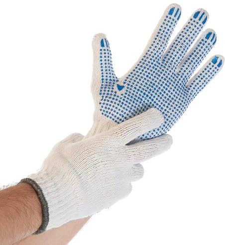 FRANZ MENSCH 24 Stück Hygostar Grobstrickhandschuhe Structa | Nylon/Baumwolle, Packung, weiß-blau, 9/L, L: 25cm, Grobstrickhandschuhe, Arbeithandschuhe, Montagehandschuhe