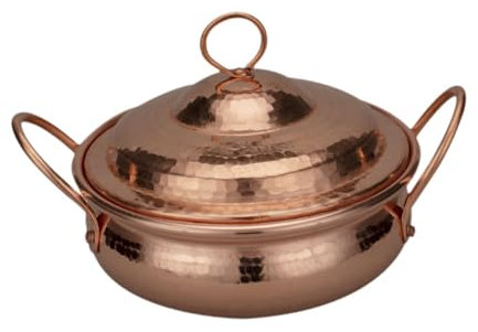 Baoblaze Kupfertopf Shabu Shabu Topf Elegant für Herd, Induktion Restaurant Kochen Suppentopf Dick mit Deckel Handgemachter Kupfer Hot Pot, 16cm