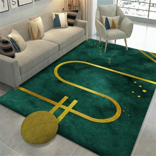 RUGMRZ Teppisch Webteppich Grüner Teppich, gelbe Liniendekoration, Wohnzimmermatte, Schalldämmung und Rutschfestigkeit. Esszimmerteppiche Teppiche In Wohnzimmer 120x180cm