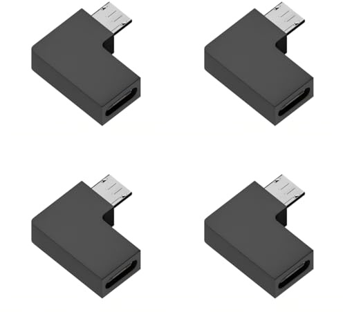 chenyang Pack de 4 adaptadores USB C a Micro USB, Micro USB macho a USB C hembra 90 grados ángulo recto adaptador de conexión convertidor compatible con sincronización de datos de carga