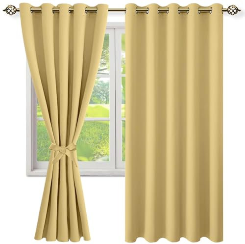 NINGBAI Gardinen Kurz Vorhang Stores 180 x 270 cm Gardine Schlafzimmer Ösen Thermo Thermovorhang Kälteschutz für Schlafzimmer, Gelb