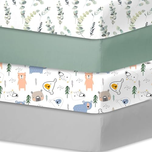 Little Grape Land de Draps pour Lit Bébé 4 Pièces 70x140 cm 100% Microfibre Respirante Certifié Oeko-TEX Protège Matelas Amovible et Lavable Motifs Mignons pour Berceau et Matelas Bébé(Feuilles)