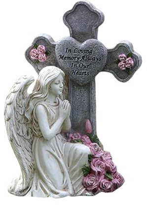 Statue d'ange de jardin pour l'extérieur, figurine d'ange priant avec éclairage solaire, décoration funéraire, monument de cimetière pour jardin, pelouse et terrasse