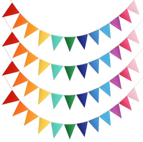 Eoopoon 4Pack 48PCS Colorful Pennant Banner Flags with 8.2ft Ribbon, Rainbow Felt Bunting Triangle Flags Party Decor for Birthday, Baby Shower, Nursery, Playroom, Wedding, Garden, Photo Backdrop