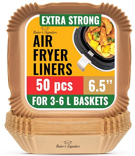 Air Fryer Liners 50 Pcs, 6.5 Square Non-Stick Parchment, Oil Proof | Disposable for easy cleanup; unbleached, BPA-free and PFAS-free; fits most 3-6 L baskets