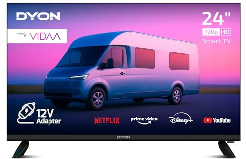 DYON Smart 24 VX-V 24 tum HD Smart TV med 12 V-anslutning för camping husvagn, trippel-HD-tuner (DVB-S2/T2/C), App Store, Prime Video, Netflix, Disney+, hotellläge