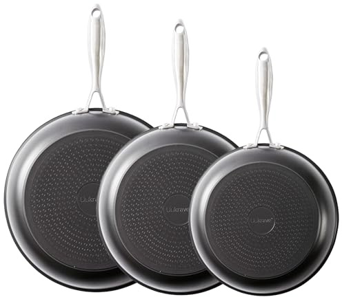 Ceramic Non Stick Frying Pan Set, UUKRAVE Nontoxic Frying Pan, 20cm 24cm 28cm Ceramic Pan for Cooking with Stay Cool Handle, 8 9.5 11 Skillet Set, PFAS/PTFE/PFOA-Free, Oven Safe Max to 250°C, Black