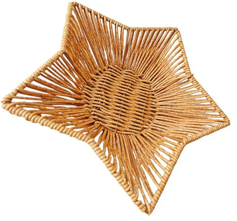 Geräumiger Snack-Teller, elegant, sternförmig, Rattan-Imitat, gewebter Korb für Haushalt, Mehrzweck-Brot-Serviertablett
