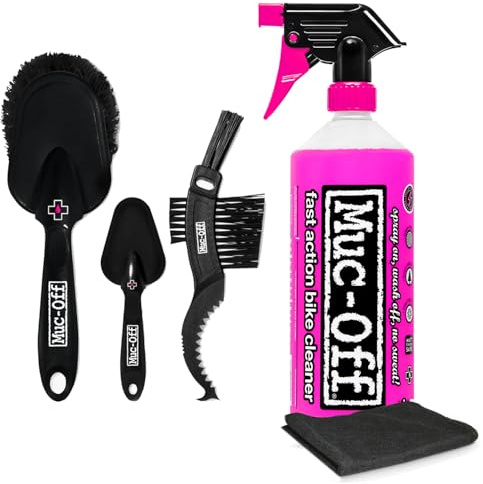 Muc-Off Nano Tech Bike Cleaner 1L & 3 Premium Bike Brush Set | Includes Soft Washing, Claw & Detailing Brush | Fast-Acting 1L Bike Wash | Safe on Carbon Fibre, Paintwork & All Bikes