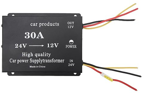 AOWINHIT Convertidor de Alimentación de Automóviles Negro DC de 30a de 24 V a 12V con un Adaptador de Salida 300A para Vehículo, Adecuado para Refrigerador, DVD, VCD, CD Uso en el
