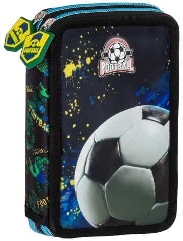 Derform Fussball 2-Fach Federmappe Federtasche mit 26 Teilen gefüllt Federmäppchen Stifteetui Football