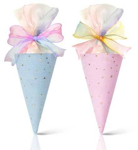 BSITSSS 2 STK Einschulung Geschwister Schultüte, Pink und Blau Schultüte klein, Kleine Schultüte Jungen Mädchen, Geschwisterschultüte für Schüler Studenten