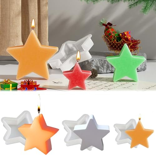 3 stampi in silicone a forma di stella WISIRENT, stampi in silicone a forma di stella, a cinque punte, a forma di stella in silicone, per Natale, autunno, per lavori di bricolage, fai da te