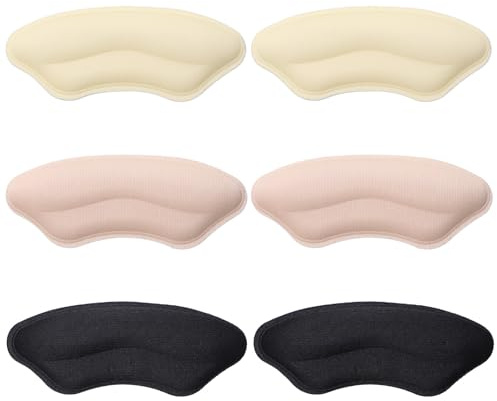 LXUEJIE 6 Pairs Heel Cushion Pads, Anti Slip Foam Heel Pads Self-Adhesive Heel Grips Inserts Reusable Heels Grips Liner Cushions Inserts for Loose Shoes Too Big Filler(Black, Skin Color, Beige)