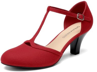 DREAM PAIRS Decollete Donna Cinturino T Eleganti | Design T-strap vintage, tacco blocco 6,5 cm, materiali versatili, per occasioni speciali.