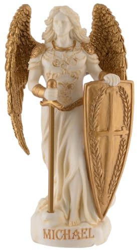 Erzengel Michael, Engel der Gerechtigkeit, Miniatur, aus Kunststein angefertigt, von Hand mit Goldfarbe bemalt, Veronese Kollektion, 708-78197