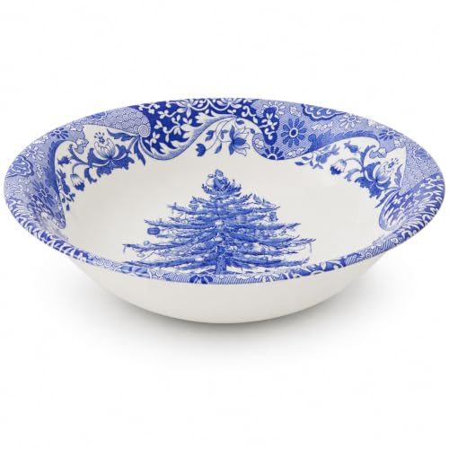 Spode Blue Italian Christmas Tree Bowl - 7.9 Porcelain Holiday Dish for Breakfast, Snacks & Desserts, Festive Blue & White Tableware with Classic Design - Dishwasher, Microwave, Oven Safe