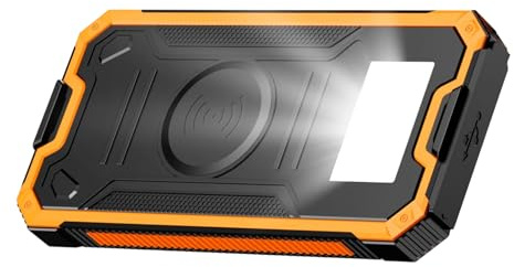 Batterie Externe Solaire,10000mAh Étanche | Compatibilité avec Charge sans Fil - pour Road Trip Pêche Randonnée Camping Randonnée Pédestre Voyage Festival De Musique Smartphone Appareil Photo