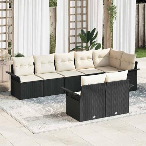 Yunovire Gartensofa-Set mit Stauraum 8-teilig Schwarz Poly-Rattan, Modulares Loungesofa für Terrasse, Balkon, UV-beständig, Langlebig