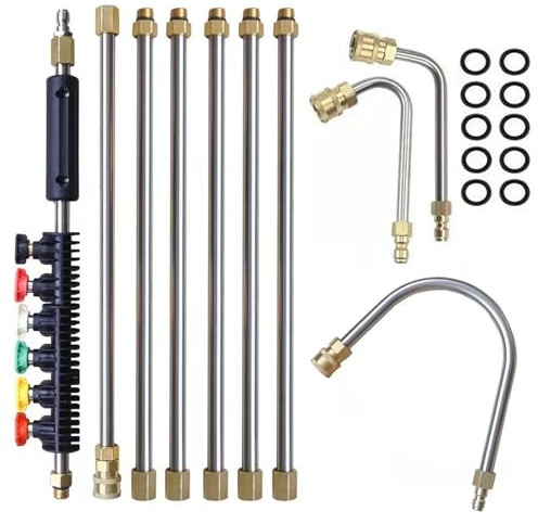 3M High Pressure Washer Extension Wand 10PCS Set with 6 Spray Nozzles & 3 Curved Rods, 1/4 Inch Quick Connect, 4000 PSI Stainless Steel Brass Wash Gun for Gutter Roof RV Car Garden Cleaning
