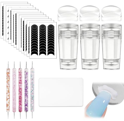 ALONK 20 Stück Nagelstempel Nagelpinsel Set, French Nails Stempel mit 5 Dotting Pen 3 Silikon Nagel Stempel und 12 Bögen Nagelsticker für Maniküre DIY Nageldesig