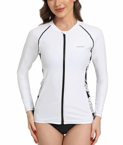 SURFEASY Damen UV Shirt Full Zip Langarm Rashguard Schnelltrocknend Sonnenschutz UPF50+ Surf Schwimmen Bademode