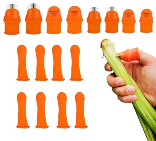 Coupe-Pouce pour Jardiniers,16 Pièces Outil De Cueillette Des En Acier Inoxydable,Protège-Doigts en Silicone avec Lame - pour Concombres Tomates Haricots Verts Pastèques Fraises et Agrumes