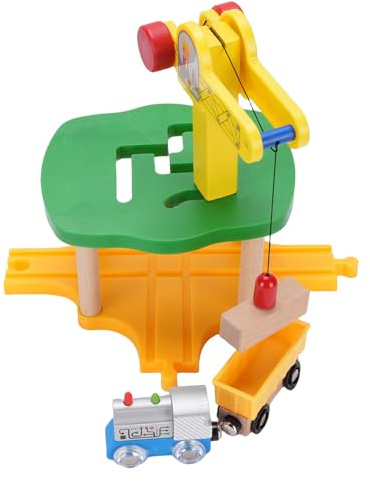 Yanmis Set di Giocattoli per Gru a Torre con Cingoli in Legno per Bambini, Design di Scena con Gru a Torre di Simulazione, Sensazione di Mano Confortevole, Robusto Set di Costruzione di Binari in