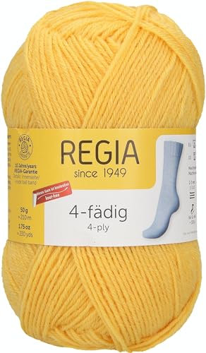 REGIA 4-fädig Uni 9801276-02041 gelb Handstrickgarn, Sockengarn, 50g Knäuel
