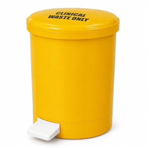Chabrias Ltd 12 Litre Yellow Clinical Waste Pedal Bin with Removable Inner Bucket, Compact Hands-Free Plastic Medical Waste Bin for Home Care, Clinics, Schools, Offices & Healthcare Settings