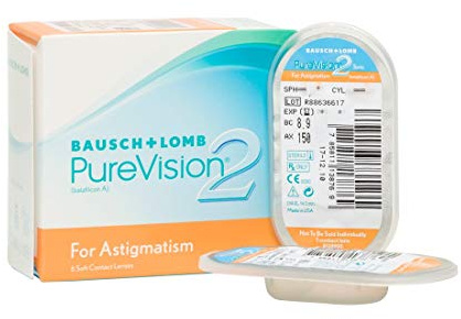 Bausch + Lomb PureVision2 for Astigmatism Monatslinsen, torische Kontaktlinsen, weich, 6 Stück BC 8.9 mm / DIA 14.5 / CYL -1.75 / Achse 80 / -8.5 Dioptrien
