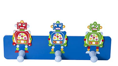Mousehouse Gifts - Robot Themed Triple Coat Hook for Easy Storage, Wooden Wall Hooks for Children's Bedrooms and Nurseries