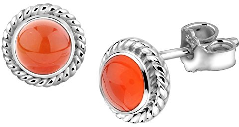 Nenalina Ohrstecker 925 Silber Damen Ohrringe rund mit Geburtsstein Karneol | orange für Frauen und Mädchen