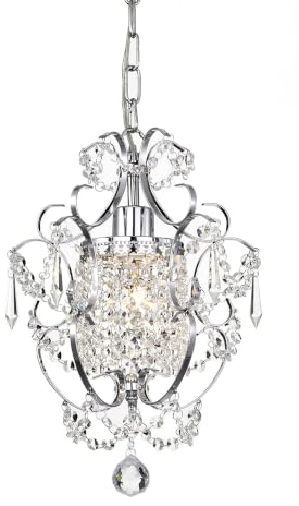 Edvivi Amorette Mini Chandelier Chrome Crystal Chandeliers, 1 Light Modern Elegant Glam Ceiling Light Fixture Chrome, Adjustable Hanging Lighting for Closet, Bedroom, Girls Room, Kitchen Island