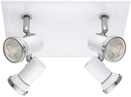 EGLO Deckenlampe Tamara 1, 4 flammige Deckenleuchte, Deckenleuchte Bad | Badezimmer Lampe aus Metall in Weiß und Chrom, Glas, Deckenstrahler, Spots inkl. GU10 Leuchtmittel, warmweiß, IP44