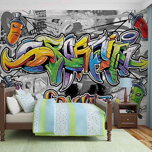 Forwall Fototapete Graffiti Jungen Streetart Jugendtapete Kinderzimmer Jungs Vlies Tapete Wandtapete UV-Beständig Hohe Auflösung Montagefertig (2295, VEXXL (312x219 cm) 3 Bahnen)