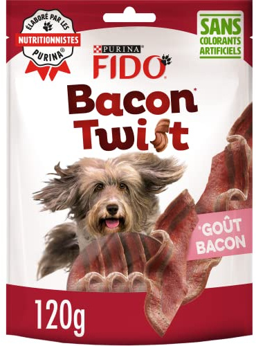 FIDO | BACON TWIST | Friandises | Chien Adulte | Riches en Protéines, Oméga 3 & 6, en Vitamines B et Antioxydants | Goût Bacon | Produit en France |Sachet | Lot de 6 x 120g
