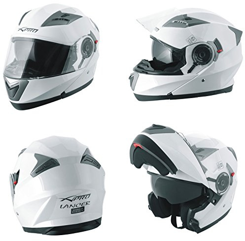 Casco Modulare Apribile Moto Touring Sport Visiera Parasole Bianco XL