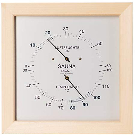 Fischer 187TH-03 - Sauna-Thermohygrometer - 200mm Haar-Hygrometer und Bimetall-Thermometer aus Kiefer - Made in Germany