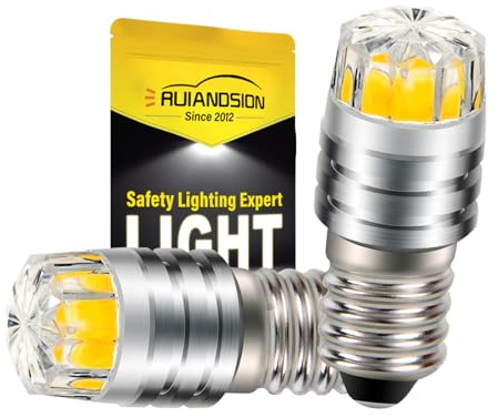 Ruiandsion 2pcs 2W COB 3V E10 LED Upgrade Birne Ersatz für Taschenlampen Taschenlampe Scheinwerfer Scheinwerfer, 4300K Warmweiß