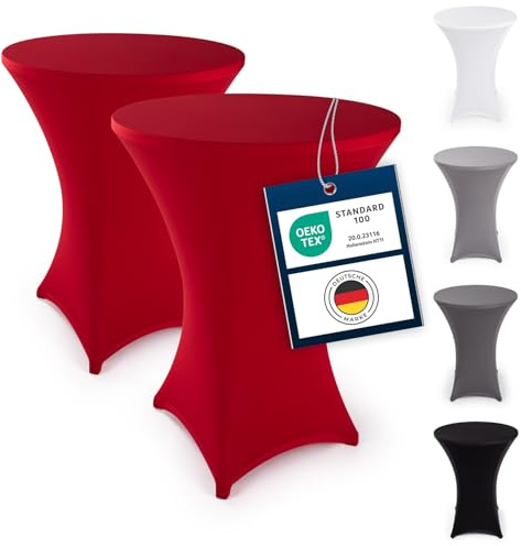 Blumtal 2er Set Stretch Stehtisch Hussen Bügelfrei - Oeko -TEX zertifizierte Tischhussen für Stehtische Ø 60 – 65 cm - Verstärkung im Fußbereich - waschmaschinengeeignet - Rot