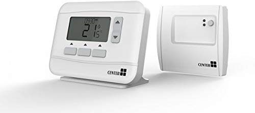 Center RF Wireless 7-Day 5/2 Day Programmable Room Thermostat White - Boiler Plus Compliant - Minimalistic and Modern design - Battery powered