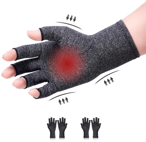 Donfri Fingerlose Arthrose Kompressionshandschuhe, Größe L (2 Paar) | Elastische Kompression, Gelenkunterstützung, Doppelnähte, Ergonomische Passform, Atmungsaktiv, Büro, Alltag, Gaming, Sport