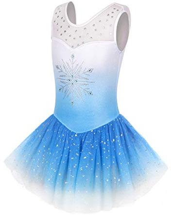 EQSJIU Blue Gymnastics Dresses for Girls Dance Dresses Size 6-7 6-7 Years Old Diamond Snowflake Gradient Primary Student Ballet Class